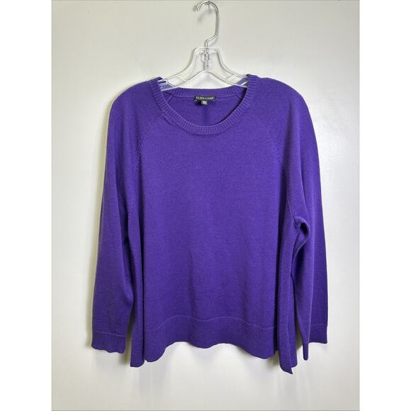 Eileen Fisher Merino Wool Boxy Crew Neck Sweater M Purple Preppy Minimalist - Picture 1 of 7